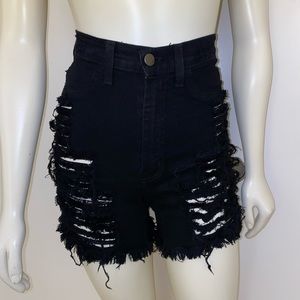 Fashion Nova Black High Waist Distressed Shorts